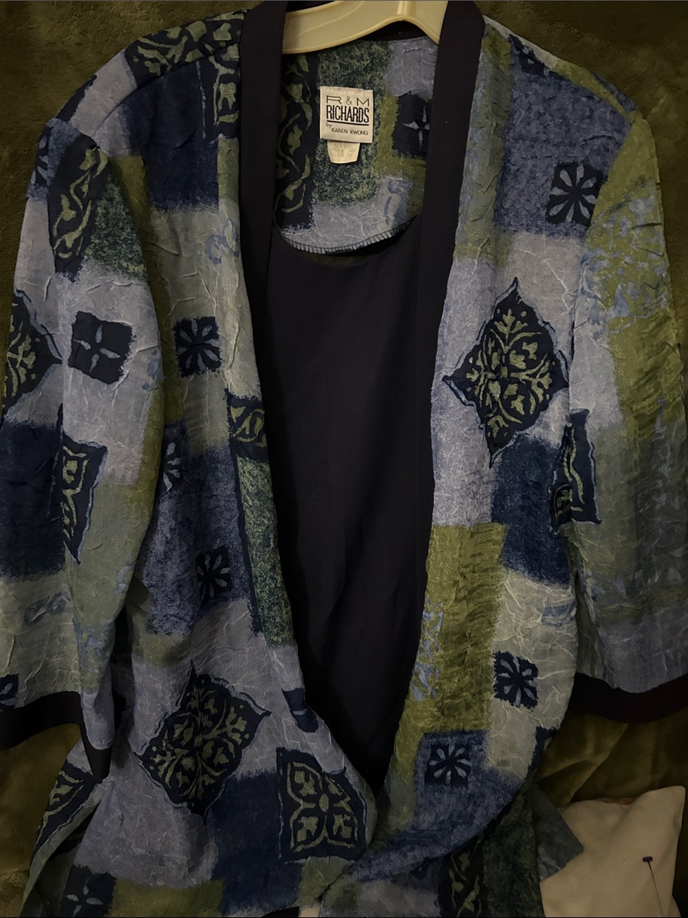 Y2K-R&M Richards Navy, Olive & Gray Patterned Open-Front Jacket